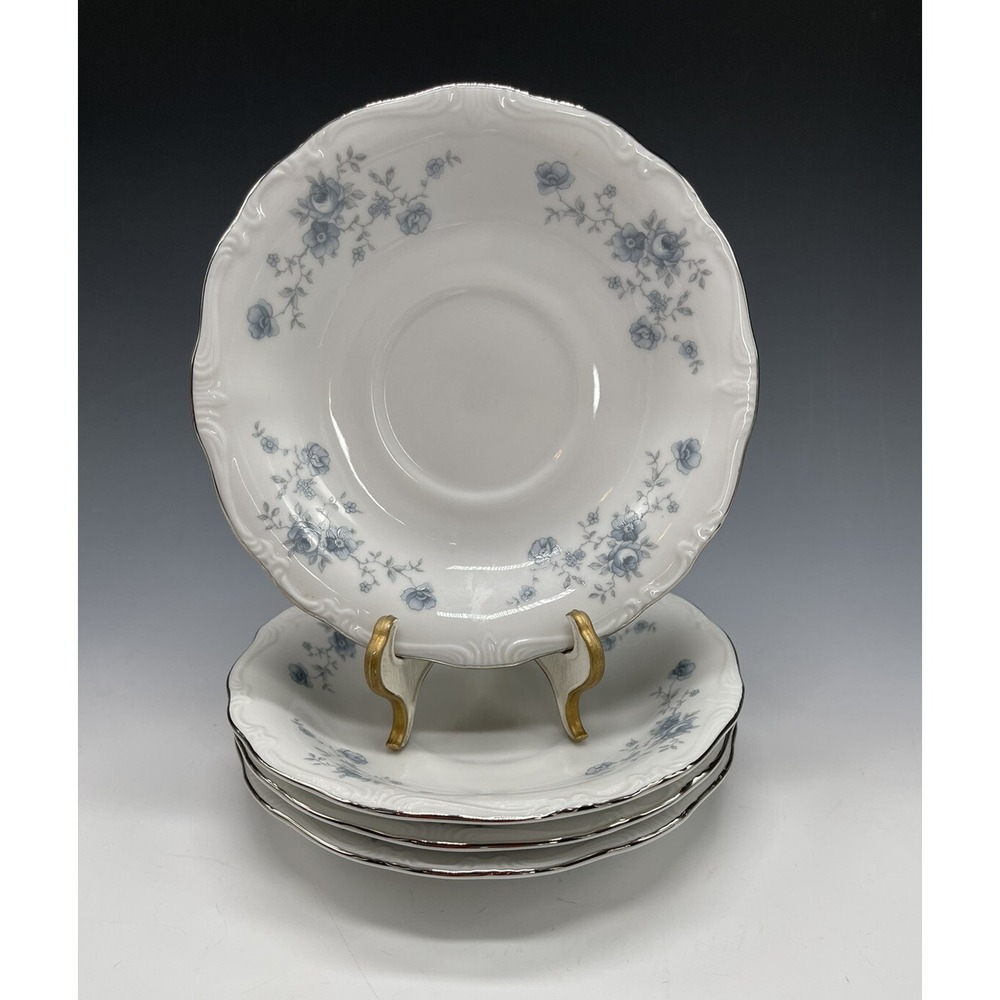 4 Johann Haviland Bavaria Germany Blue Garland Teacup Saucer Plate 6"